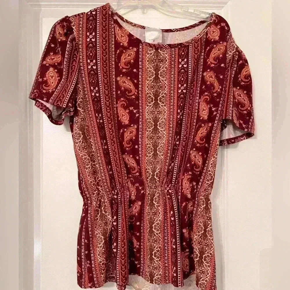 1X RED AND ORANGE BOHO TOP (elastic at the waist)